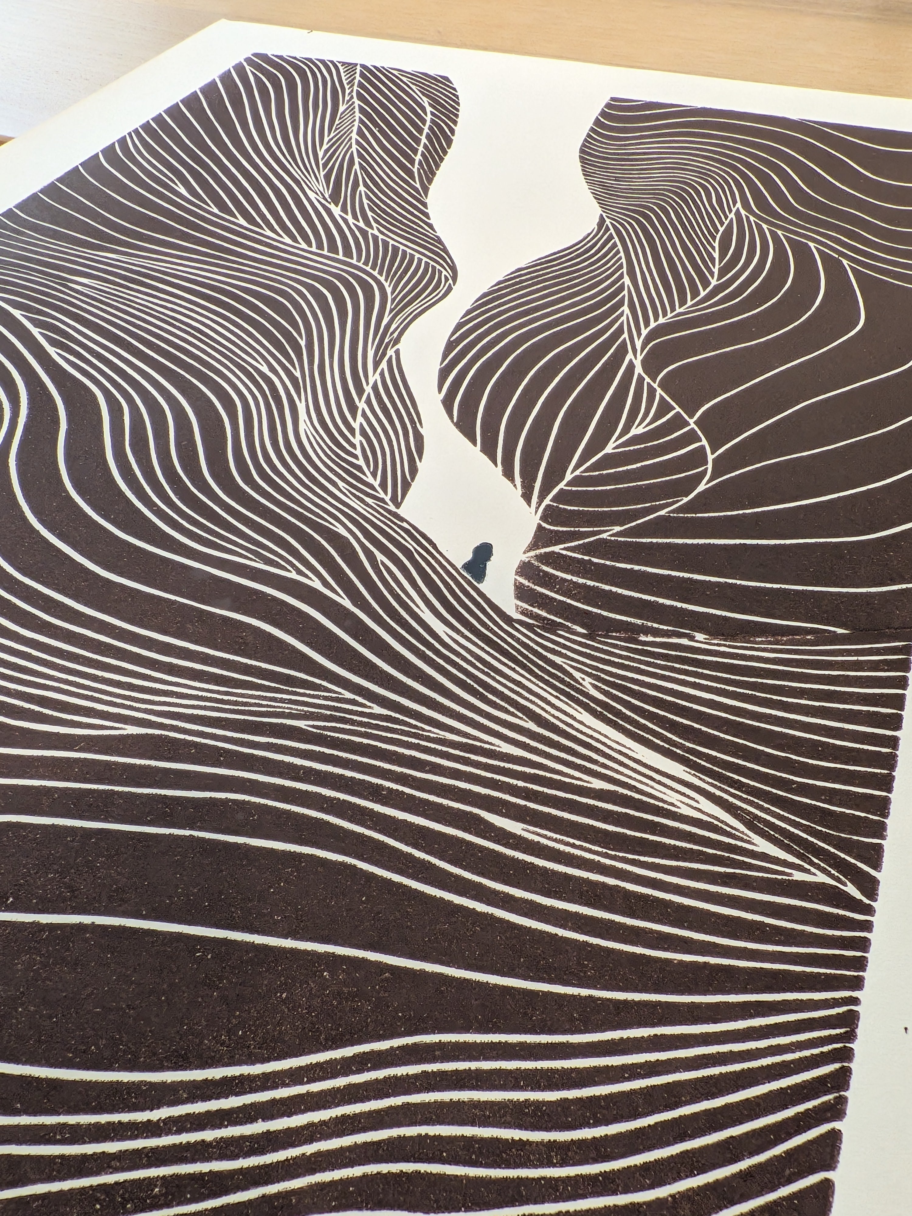 "Why are you here?" — Antelope Canyon Linocut Hand-printed Wall Art