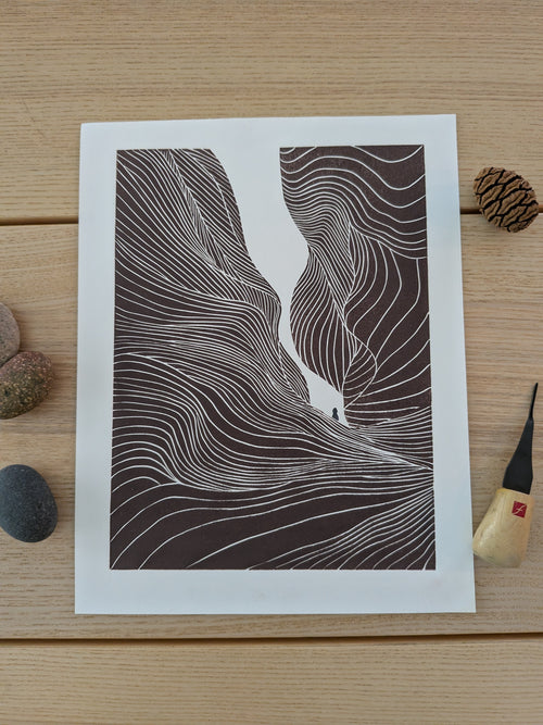 "Why are you here?" — Antelope Canyon Linocut Hand-printed Wall Art