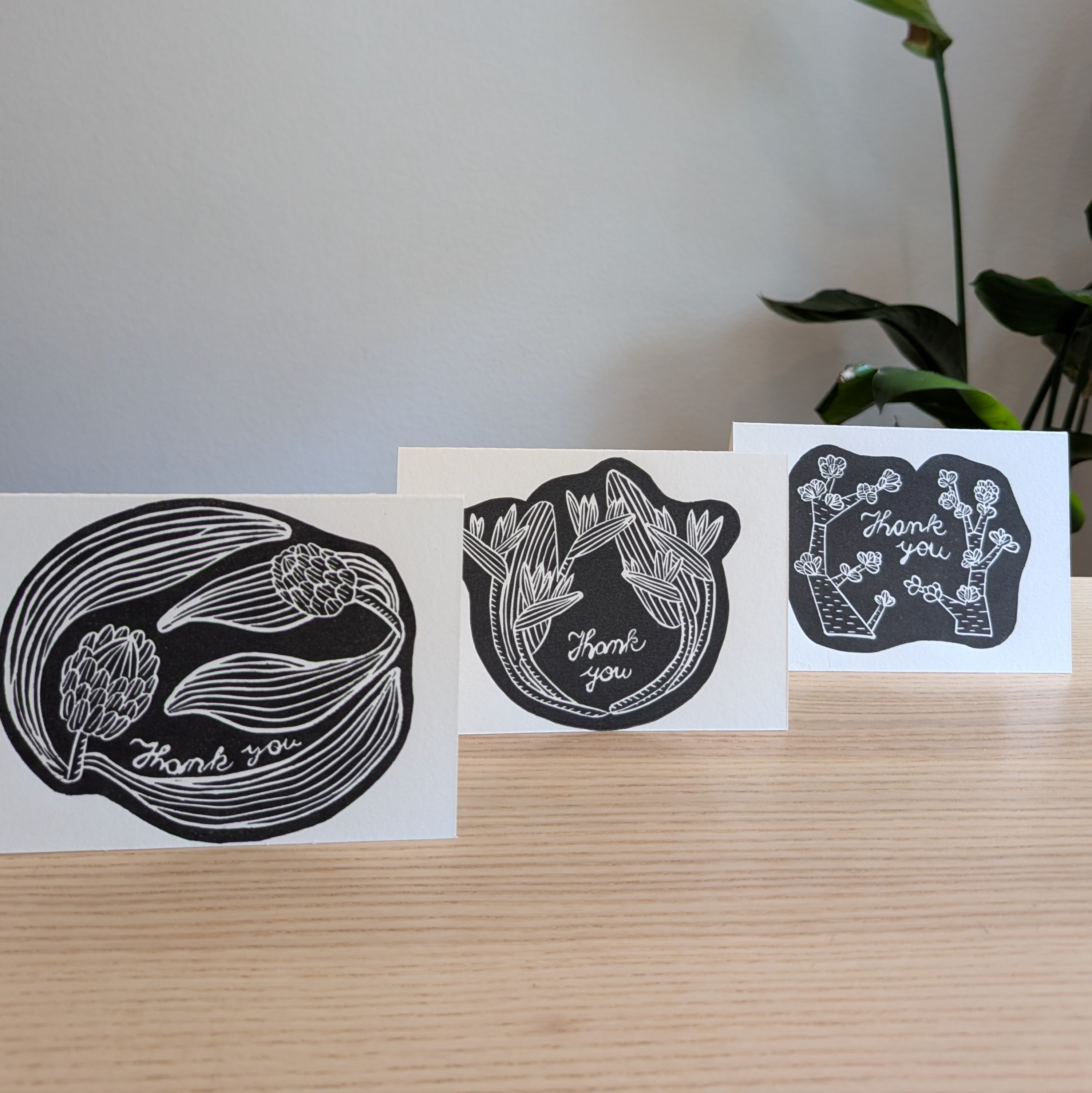 Hand-Printed Botanical Note Cards - Set of 3: Bird of Paradise, Jade, & Protea