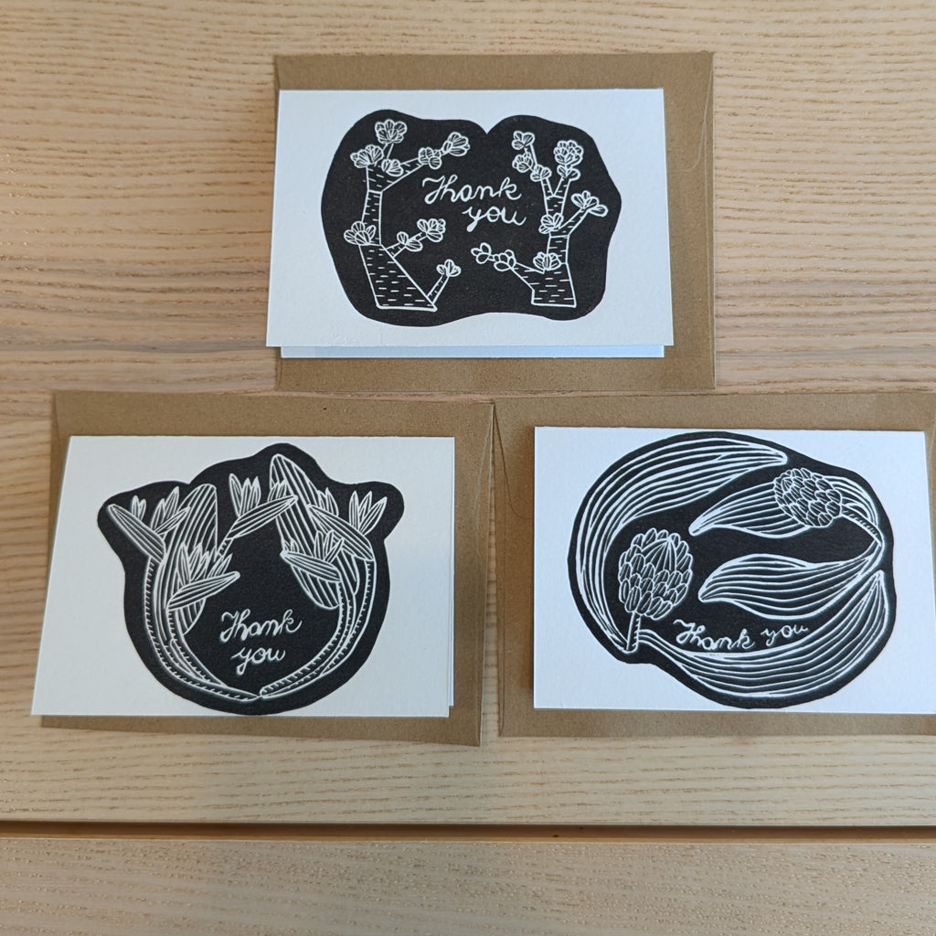 Hand-Printed Botanical Note Cards - Set of 3: Bird of Paradise, Jade, & Protea